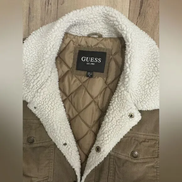 GUESS Corduroy Bomber With Sherpa Collar - Picture 3 of 5